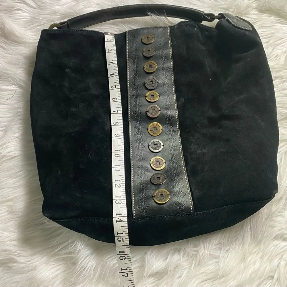 CHICO’S boho black suede leather hobo bag